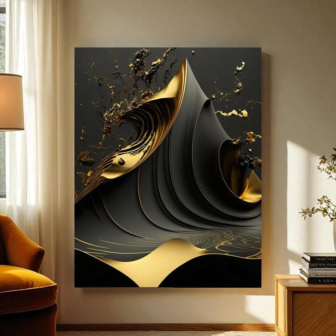Golden-Fusion™ – Abstrakte Fluid-Kunst – Elegantes Design mit schwarzen und goldenen Wirbeln