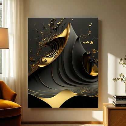Golden-Fusion™ – Abstrakte Fluid-Kunst – Elegantes Design mit schwarzen und goldenen Wirbeln